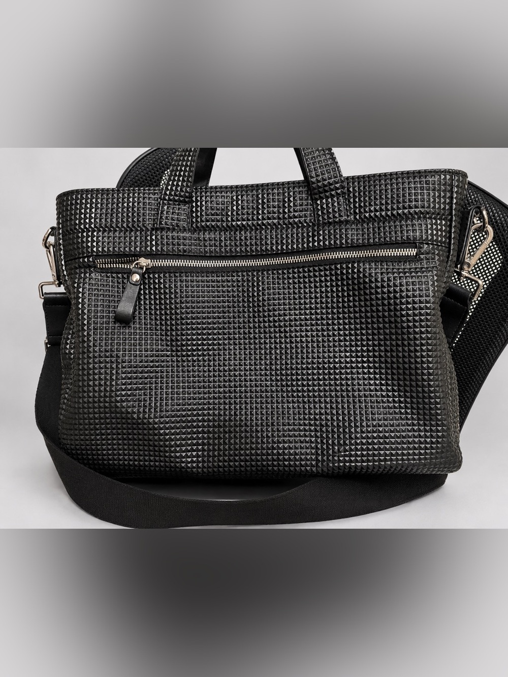 Italian Designer Tote POLICE Black Pyramid Large Structured Luxury Bag Purse - Picture 4 of 10